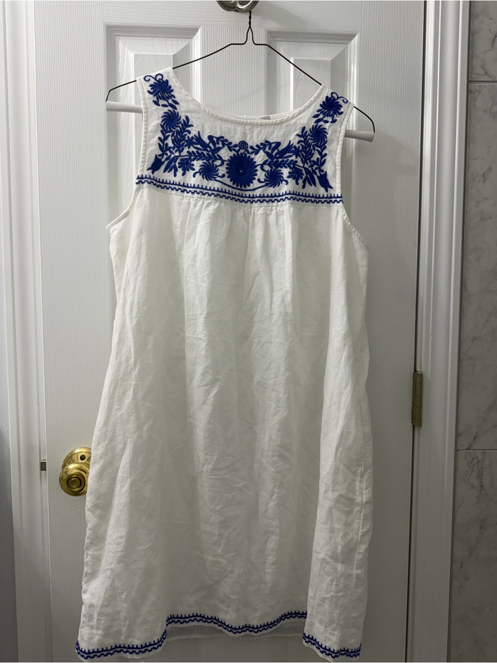 J. Crew White Mini Dress with Blue Floral Embroidery
